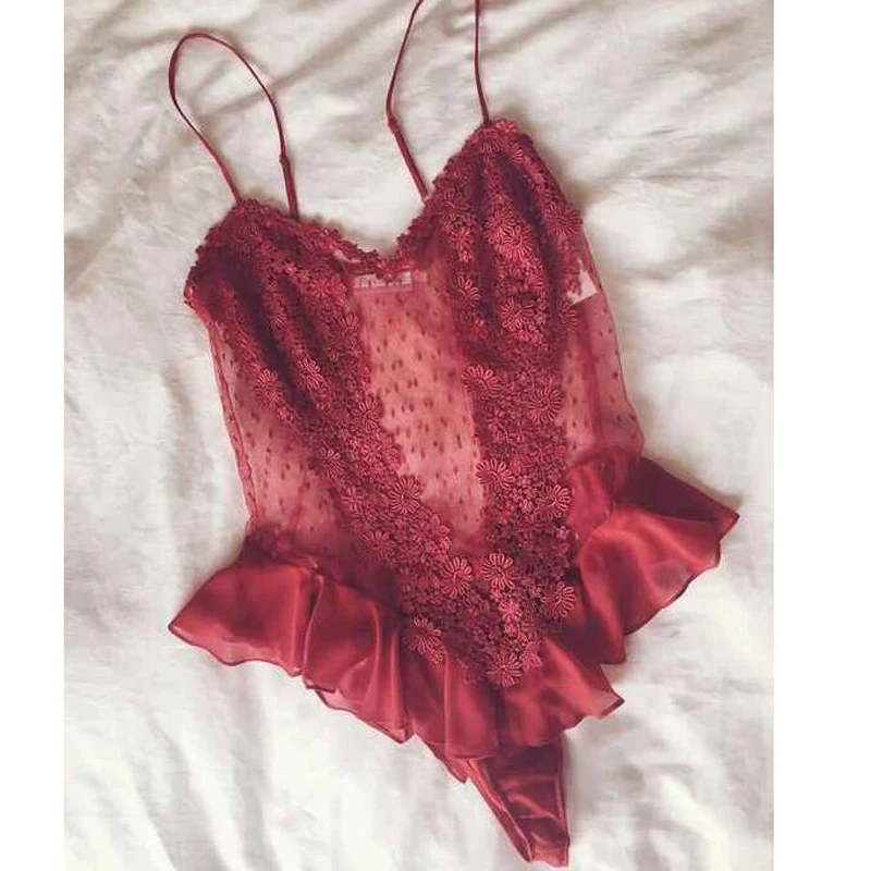 

Women's Sexy Lace Mesh Sleeveless Flower Insert Jumpsuit Tights Wireless Adjustable Underwear