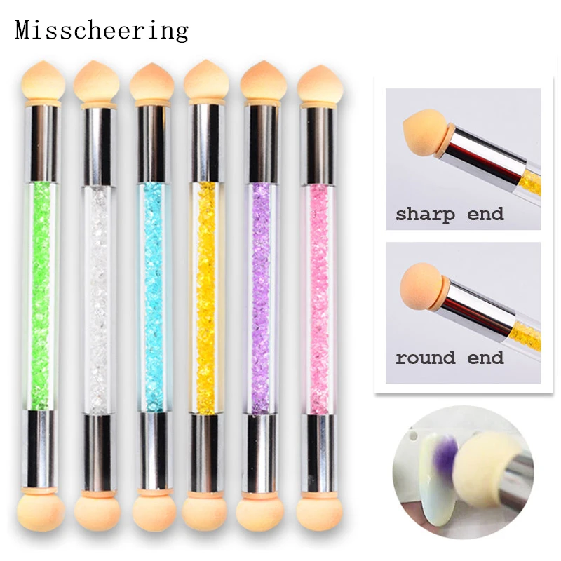 

1 шт. красочная ручка Стразы для ногтей градиентная Кисть для ногтей ручка с 2 сторонами симпатичная губка блестящая пудра инструменты для м...