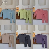 brand pajamas for teen girls solid color winter cotton clothing for boys long sleeve kids sleepwear round neck girl sets