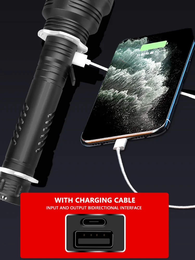 Satin Al Güçlü XHP90 El Feneri USB şarj Edilebilir Lanterna Taktik 5000mAh 26650 Pil Zoom Lambası Güç Flaş ışığı Avcılık Zumlanabilir