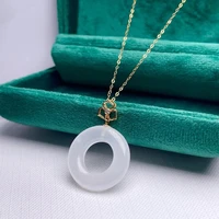 shilovem 18k yellow gold natural white jasper pendants christmas gift fine jewelry plant new none necklace 20mm mymz2020551hby