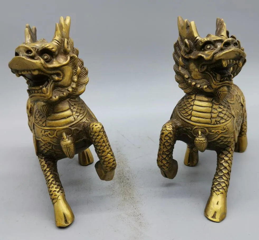 

Archaize brass Ward off evil spirits fire kirin crafts statue A pair