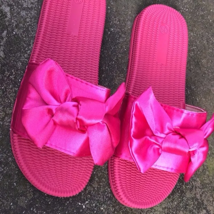 

Bowknot Women Summer Casual Slides Comfortable Slippers Striped Bow Linen Flip Flops Platform Sandals Ladies Indoor Shoes 36-42