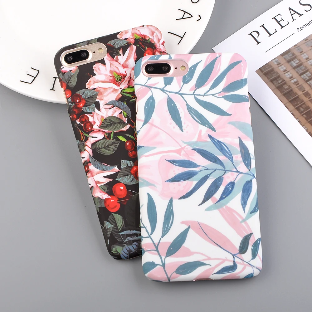 Чехол для телефона с изображением цветов и листьев для iPhone X, XS, XR, 6, 6S Plus, 7, 8 Plus, 5, 5S, SE, Тонкие Жесткие ПК-Чехлы, Мраморная Крышка для ананас черешня