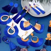bohemian tassel earrings blue black red geometric cotton silk fringe big dangle earrings for women 2020 fashion female jewelry