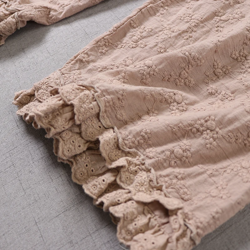 

2021 New Summer Japan Style Mori Girl Cotton Embroidery Pants Loose Lace Casual Women's trousers