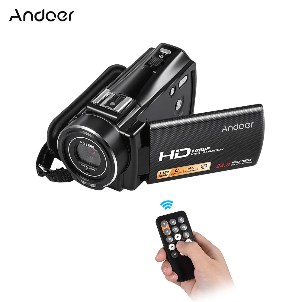 

Портативная Домашняя Цифровая видеокамера Andoer HDV-V7 PLUS 1080P Full HD 24 МП, видеокамера с дистанционным управлением, инфракрасный рекордер ночного ...