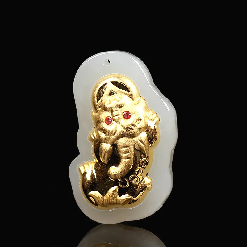 Подвеска из натурального белого китайского нефрита и тигра Подлинная ручная