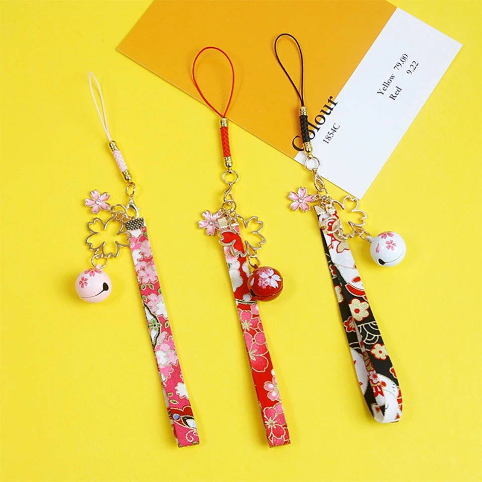 Милый японский манэки нэко Сакура колокольчик брелок с вишневым ремешком