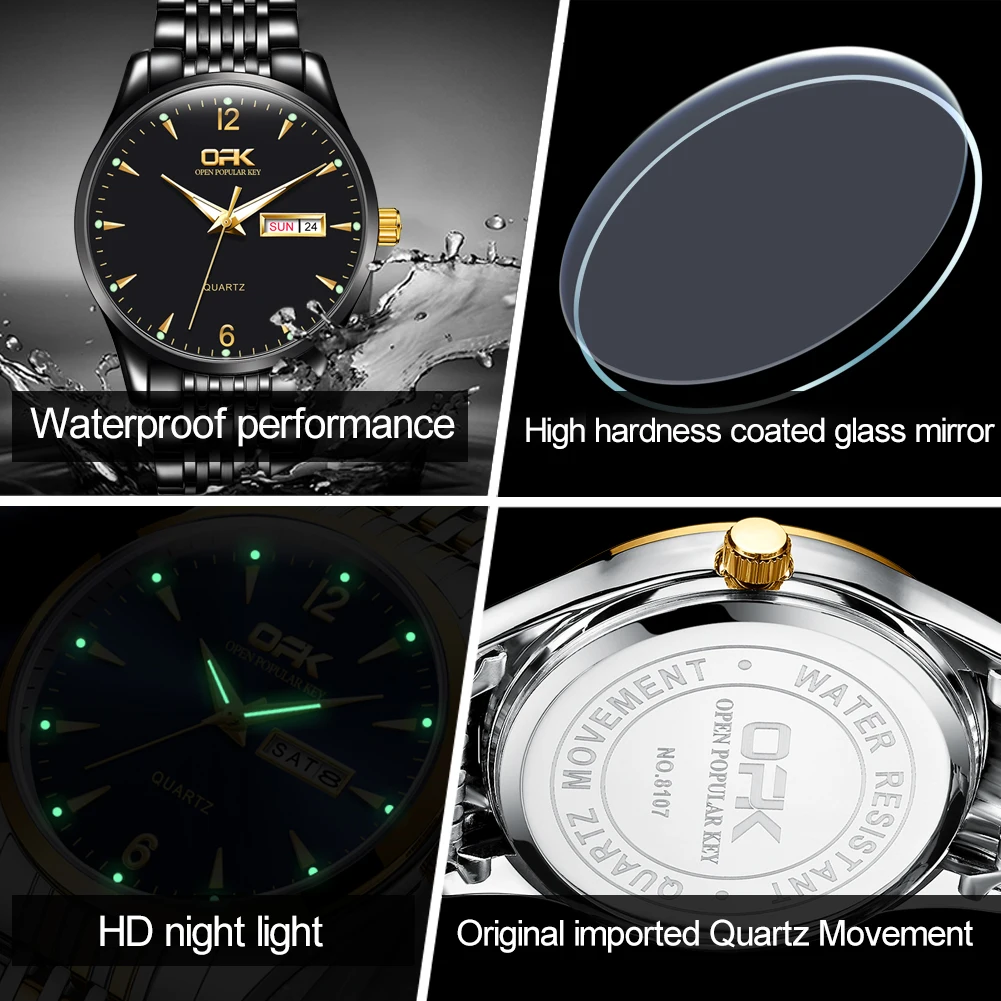 

OPK Classic Luxury Brand Men's Quartz Watch Stainless steel material Waterproof Fashion Simple Business men's watch 8107