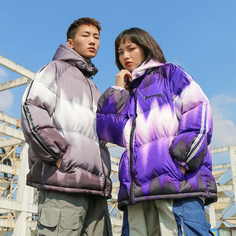 Tie dye пуховик парка Harajuku Светоотражающая Мужская зимняя ветровка уличная