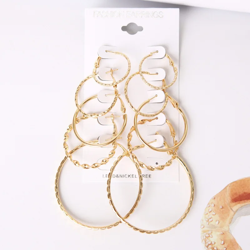 

2021 new fashion charm cute sexy size circle earrings 5 pairs one set earrings star nightclub trend temperament female