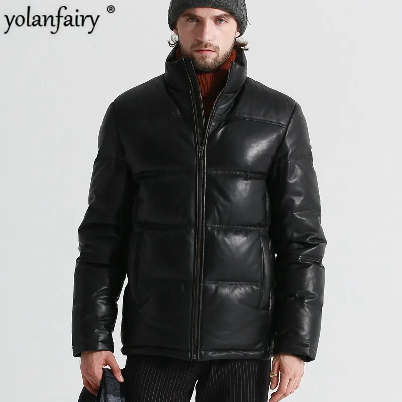 

YOLANFAIRY Geniune Leather Jacket Men Sheepskin Leather Goose Down Coat Quality Winter Warm Thick Plus Size Outwear12-H05# MF381