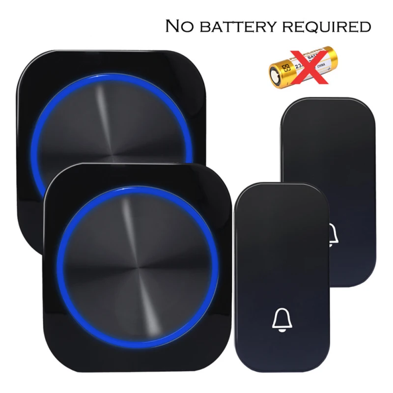 

EU Plug Smart Home 1 2 Button 1 2 Receiver Self Powered Waterproof Wireless DoorBell Door Bell Night Light No Battery