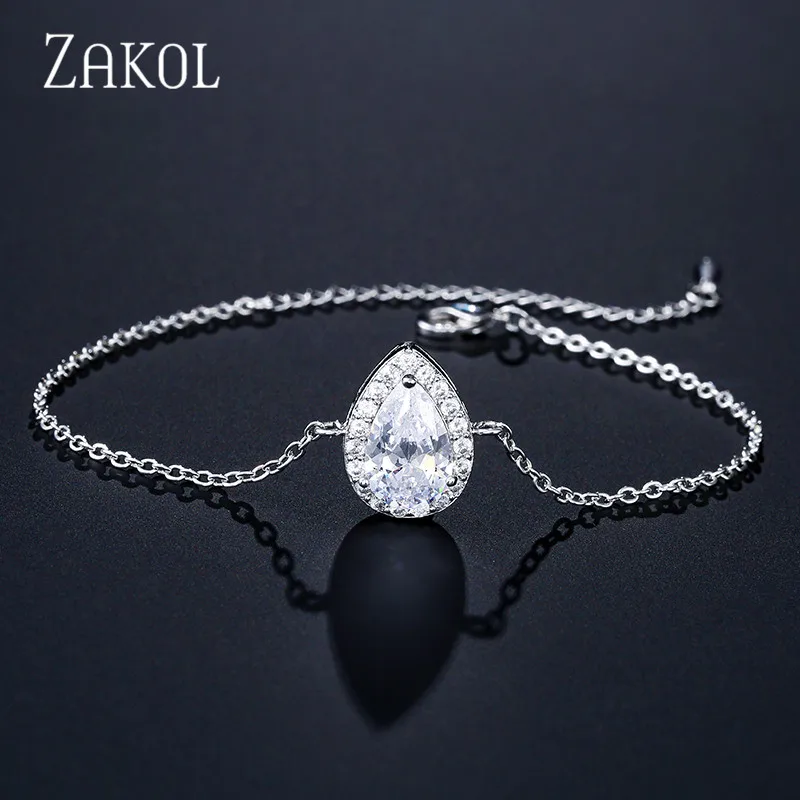 Модный циркониевый браслет-цепочка ZAKOL в форме капли для женщин подарочные