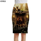 Женская офисная юбка-карандаш KYKU, повседневная винтавечерние юбка-карандаш с принтом льва и металлической вставкой