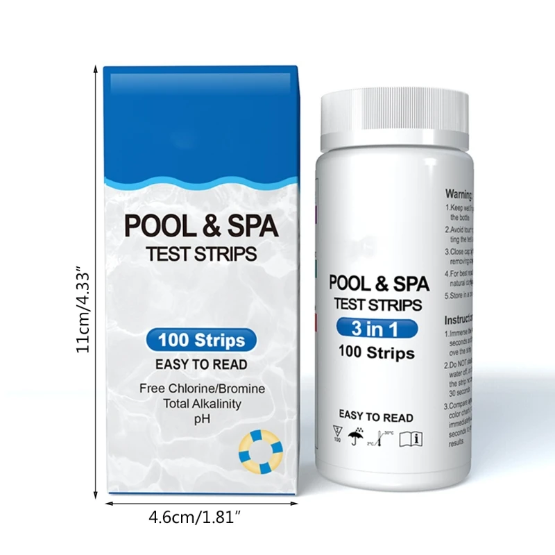 

100 Pcs Water Test Strips 3-in-1 Swimming Pool Water Quality Test Strips for Water Quality Check Aquarium Fish Tank Pool