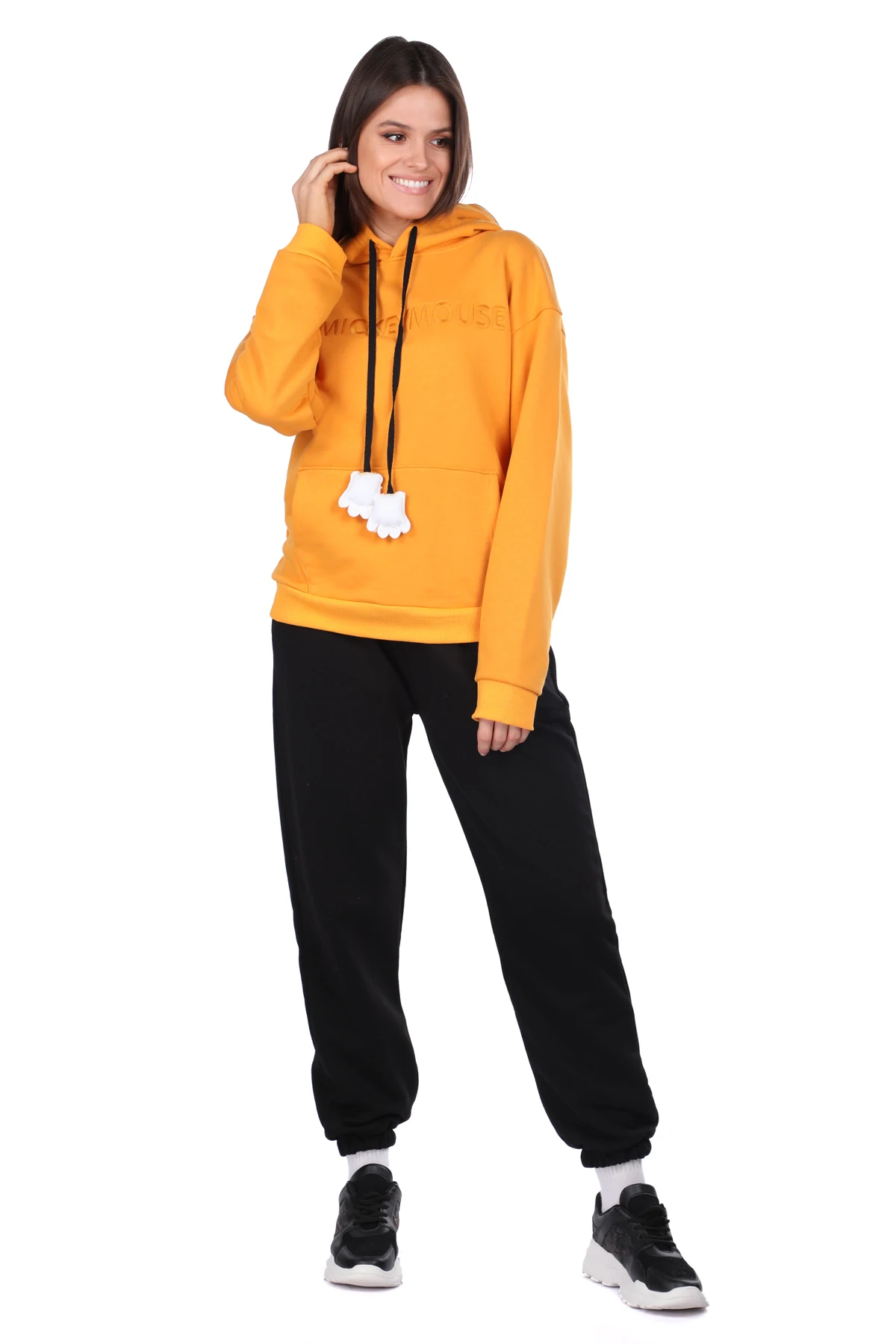 

Mickey Mause Lettering Hooded Yellow Womens Sweatshirt