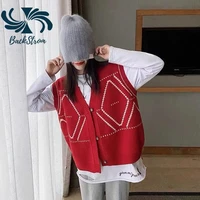 backstrom women sweater vest female spring autumn all match knitted vest jacket shirt loose korean style ins sweater cardigan