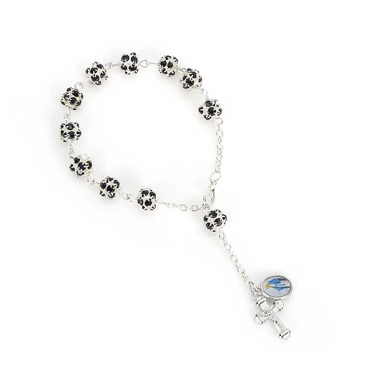 Браслет католический розовый с искусственным жемчугом и кристаллами для детей |