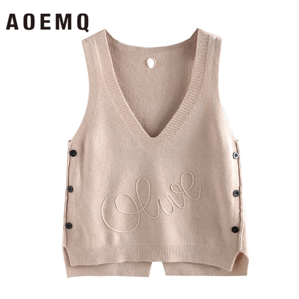 Женский жилет с v образным вырезом AOEMQ пуловер без рукавов английской надписью Love
