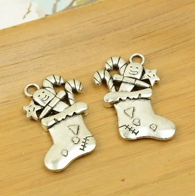 Handmade Earrings Charms Diy Accessories For Jewelry Pendant Bracelet 3pcs 30x20mm Antique Silver Color Christmas Socks Charms