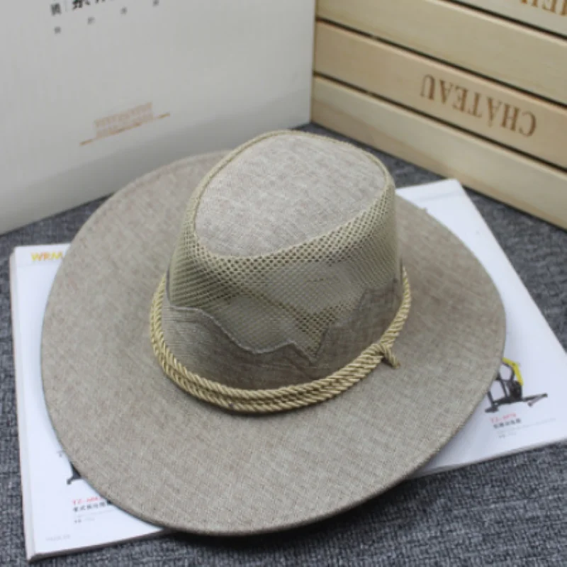 Кепка в западном стиле мужская с широкими полями модная однотонная льняная