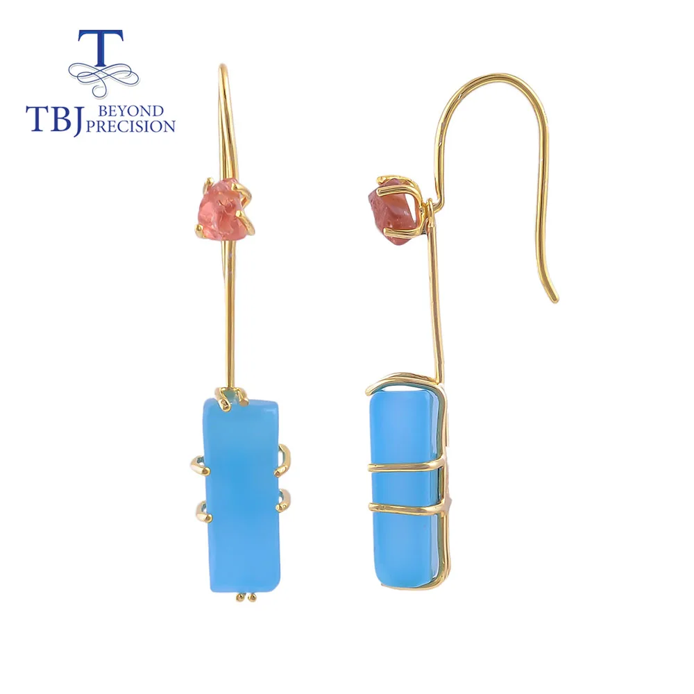 Женские серьги с крючком TBJ ювелирные украшения ручной работы голубым халцедоном