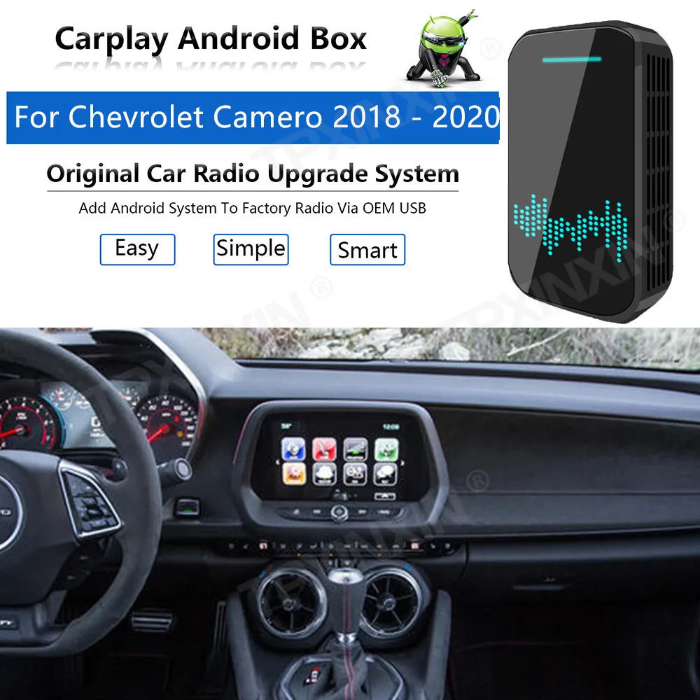 

Обновленное радио Carplay Android Авто Аудио для Chevrolet Camero 2018-20 Apple беспроводной AI Box Автомобильный мультимедийный плеер GPS Navi unit