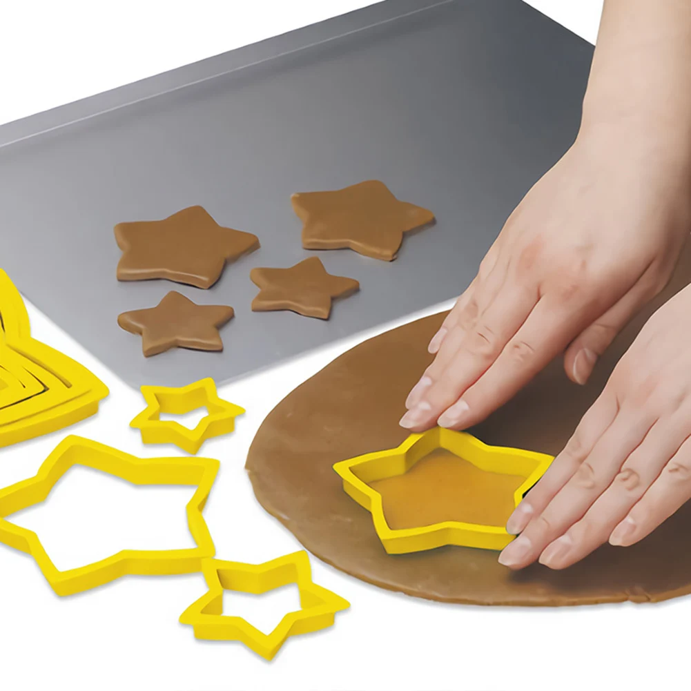 

6Pcs/set Star Shape Cookie Cutter Christmas Tree Fondant Plunger Cake Biscuit Cutter Mold 3D Cake Decorating Tools Baking Moulds