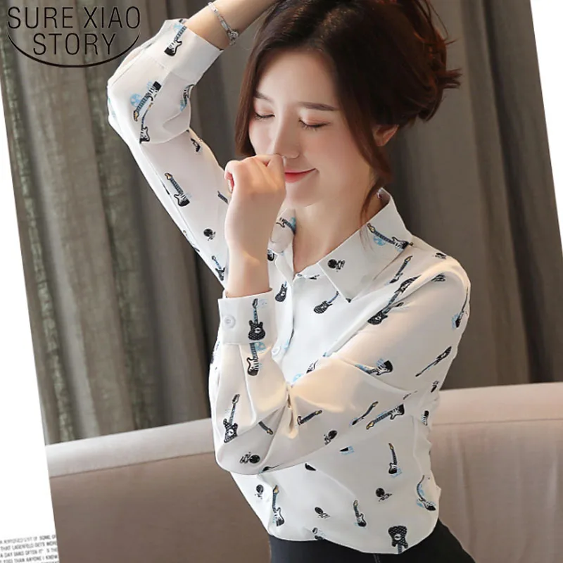 

Casual Printed Chiffon Blouses Spring Fashion Women Shirts Long Sleeve Turn-down Collar Tops Blusas Mujer De Moda 2019 6198 50