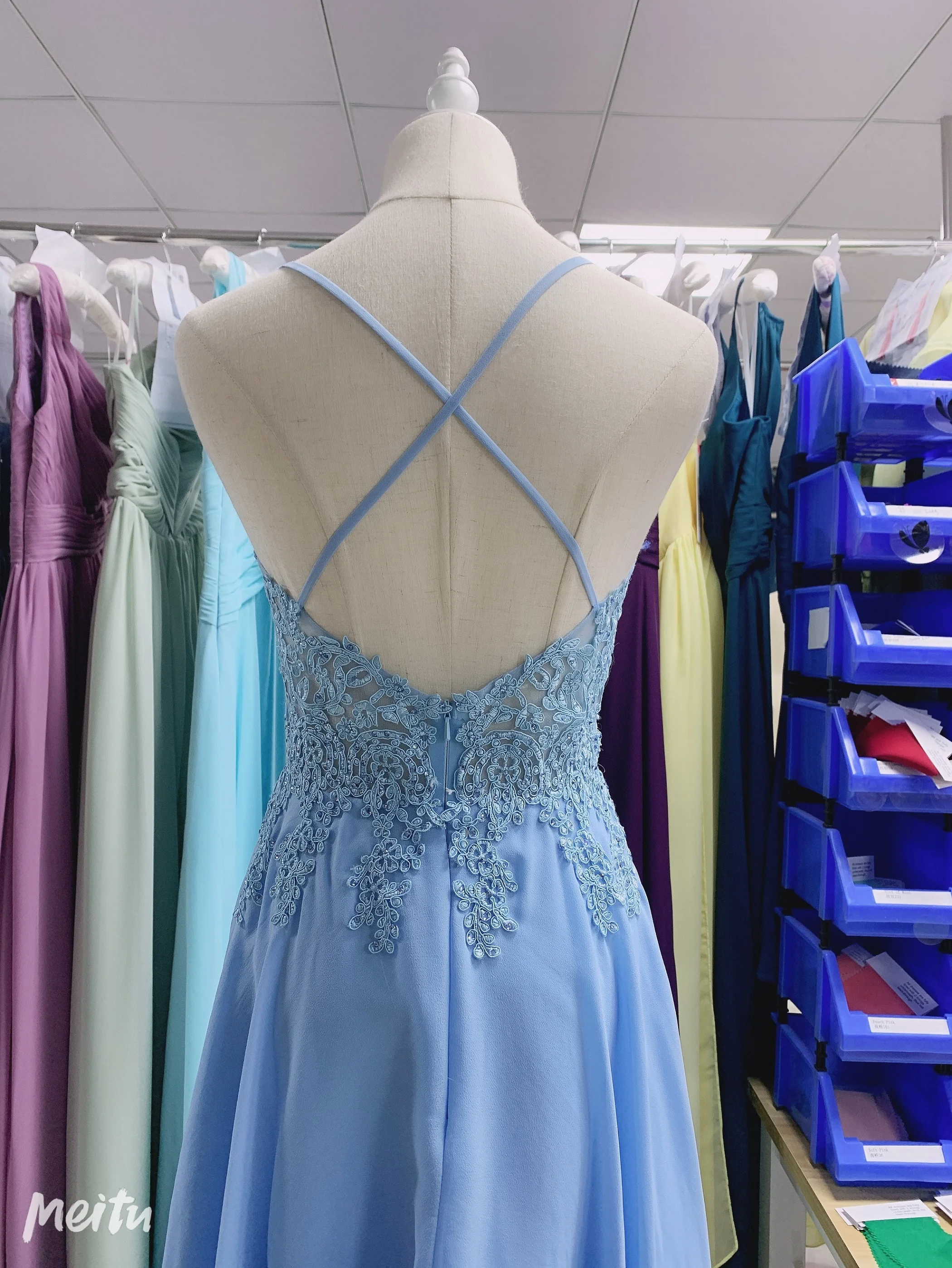 

Light Sky Blue Lace short Chiffon Evening Dress 2020 Beading luckgirls Ruched Customizable fashion prom dress Mocini Tailor