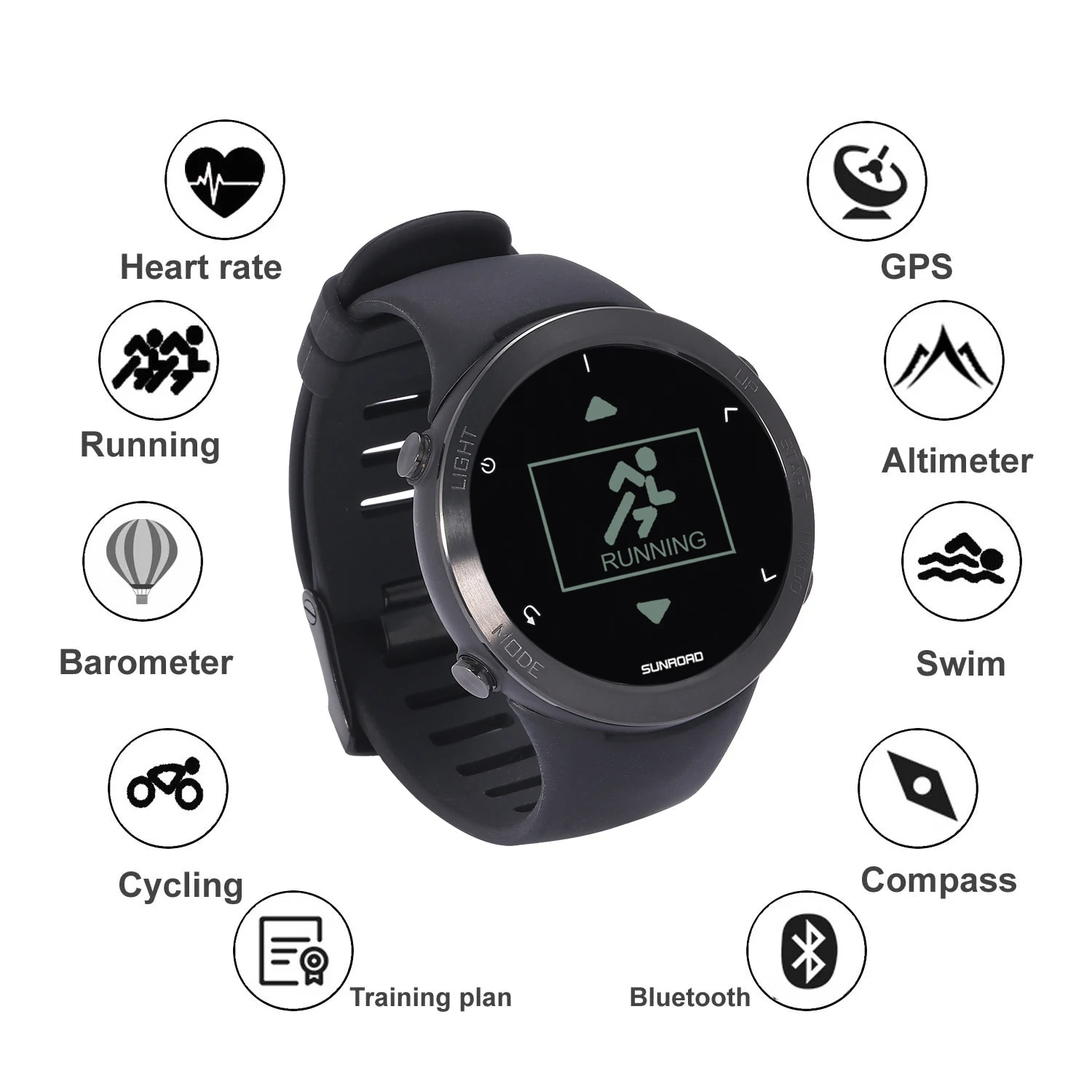 Цифровые спортивные мужские часы SUNROAD с высотомером барометром пульсометром