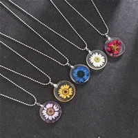 bohemia dried flowers resin pendant women necklace wedding party daily necklace fashion short chain jewelry gift