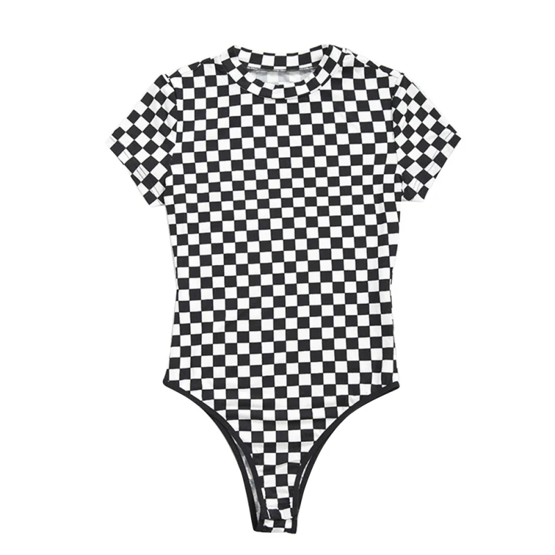 Новый модный клетчатый Круглый Вырез эластичный с коротким рукавом облегающий