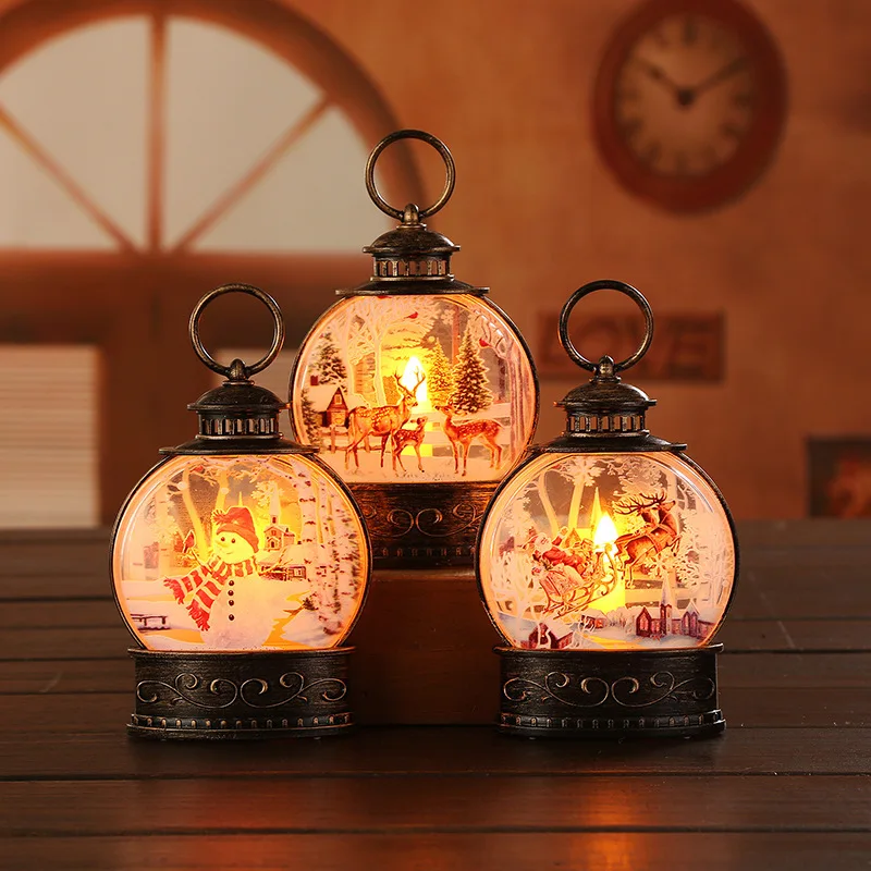 

Christmas Gift Wind Lantern Electronic Candle Night Light Plane Color Printing Decoration Scene Ornaments New Wholesale
