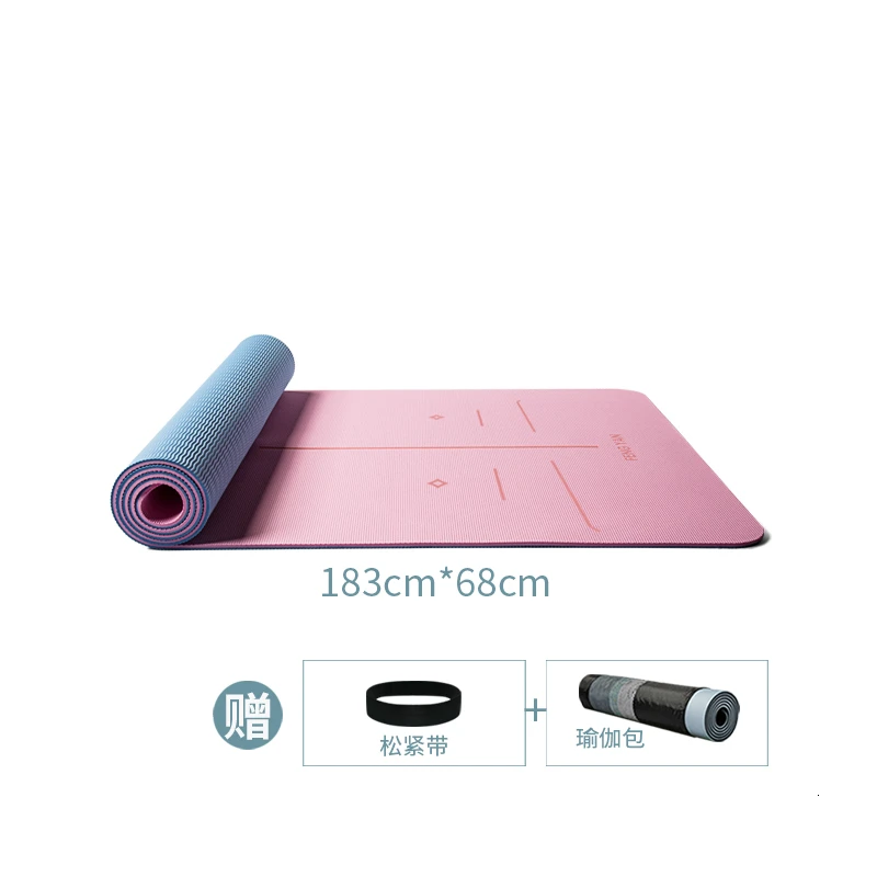 pink-blue line Расширяющийся нескользящий TPE коврик для йоги, коврик для фитнеса, Esterilla, Йога, Пилатес, танцевальная гимнастика, коврик для начинающих с ковриком для йоги, сумка и ремень - Color: pink-blue line