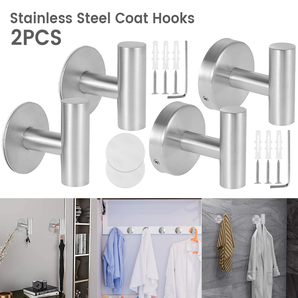 

2pcs 304 Stainless Steel Coat Hook Wall Hook Towel Hook Heavy Duty Rustproof Storage Hanger Bathroom Stainless Steel Coat Hook