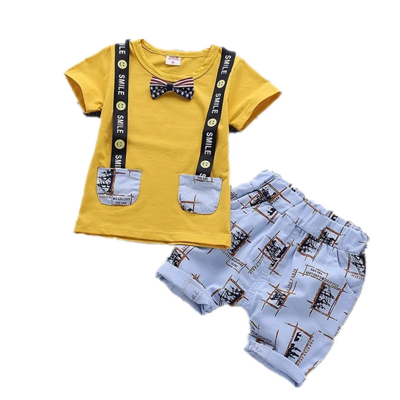 

Summer Bow Clothes Baby Gentleman Strap Shape Cotton Solid Out T Shirt Shorts 2PCS/Sets Toddler Boy Clothing Casual Kids Outfits