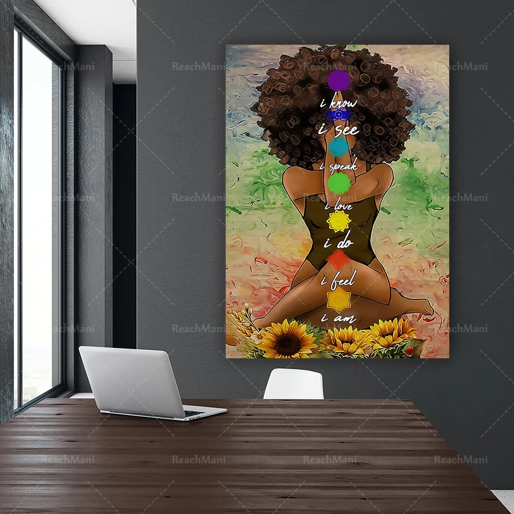 

Yoga Poster, Yoga African American Wall Art, Black Girl Magic Art Prints, Yoga Chakra Poster, Yoga Studio Decor, Black Pride