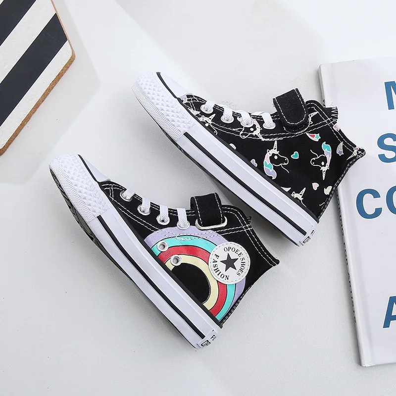 

SWONCO Children's Canvas Shoes Boys White Shoes Sneakers High Top 2020 Spring Unicorn High Top White Sneakers For Girl Casual