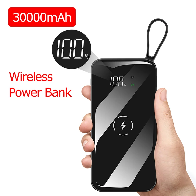 30000 мА/ч Беспроводной Мощность банк Водонепроницаемый Портативный TF Micro SD