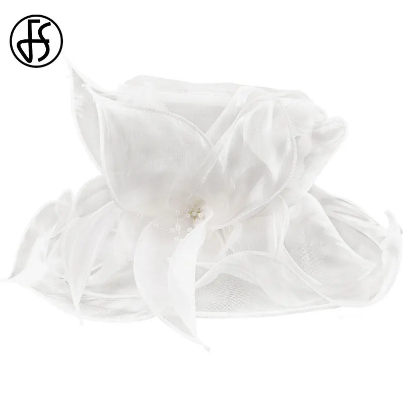 Женская шляпка с широкими полями FS Шляпка из органзы цветами черного цвета для