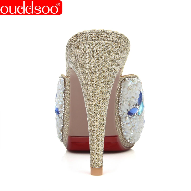 ODS популярные туфли без задника с кристаллами женские летние шлепанцы на высоком
