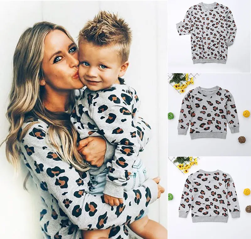 

Pudcoco US Stock Family Matching Clothes Mother Daughter Leopard Long Sleeve Sweatshirt Tops Fashion Sweater Outfit