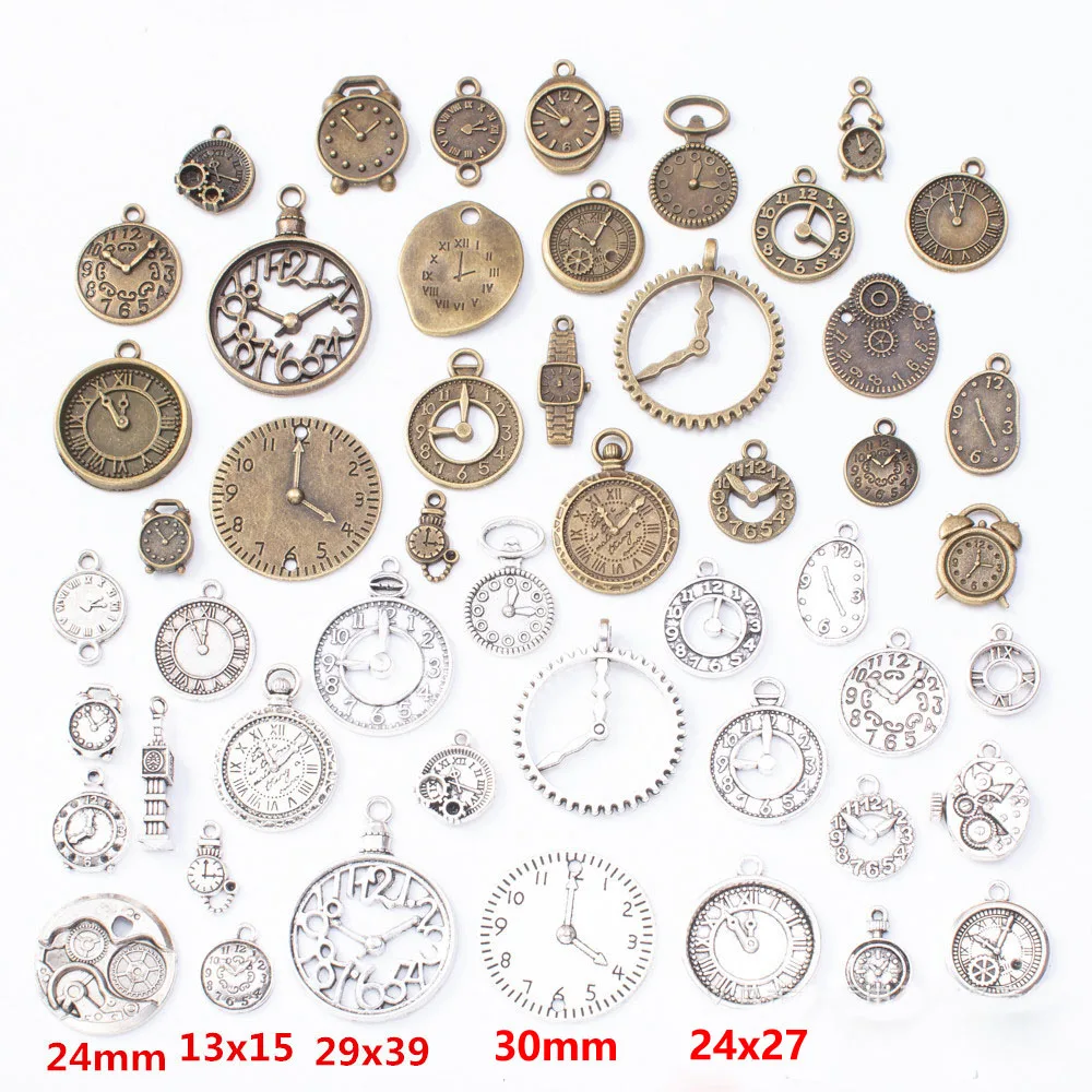 

50pcs/lot Mixed size and color timepiece charms Antique bronze timepiece pendant accessory DIY handmade jewelry