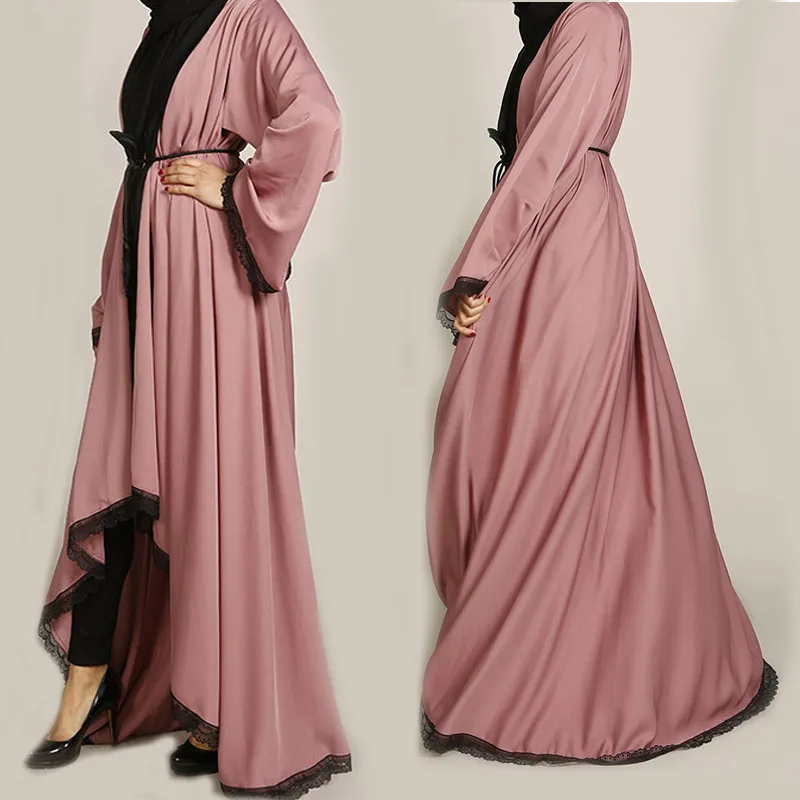 

Turkey Islamic Muslim Abaya Dress Lace Irregular Hem Kaftan Open Abayas Outwear Long Robe Lace-up Hijab Dresses Tunic Arab Jubah