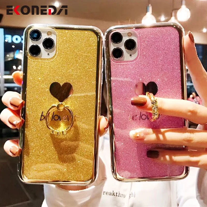 

EKONEDA Finger Ring Case For Samsung Galaxy S10 S8 S9 S7 Edge S20 Ultra Note 8 9 10 Plus A50 A70 A71 Glitter Phone Holder Case