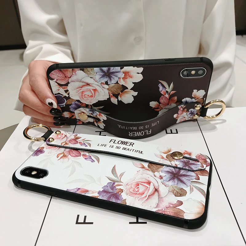 for oppo a5 a9 2020 a54 case luxury 3d emsboss flower wrist strap phone holder cover for realme 8 pro reno 6 5 pro soft tpu capa free global shipping