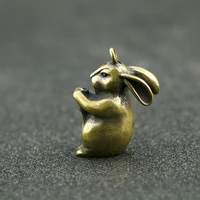 copper rabbits miniatures figurines small ornaments vintage brass animal home decor desk decorations key rings pendants diy
